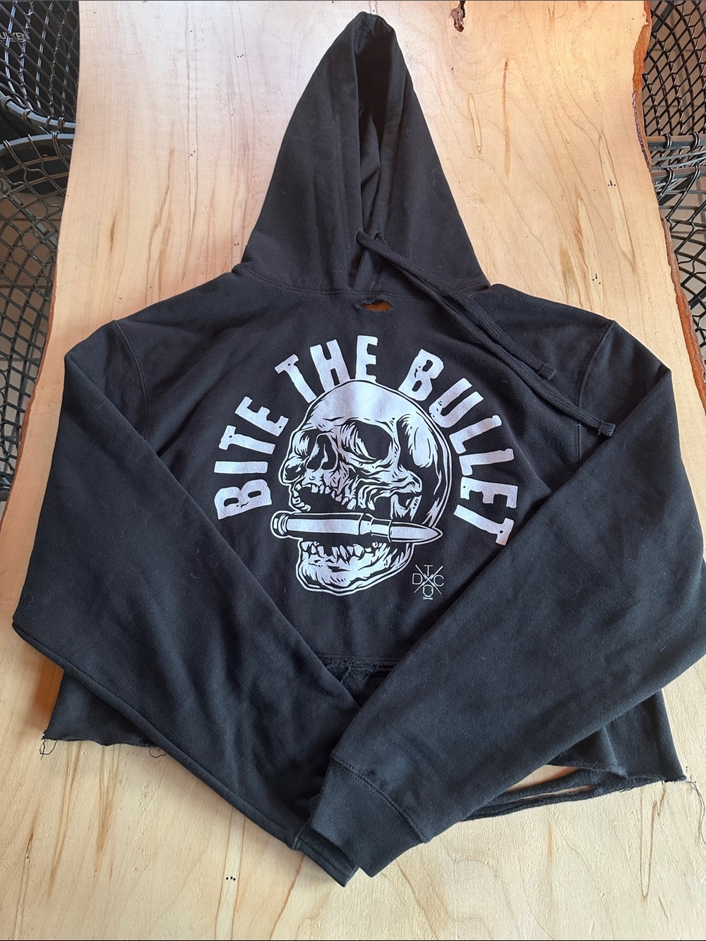The Drive Clothing Black Hoodie with Skull Graphic - "Bite The Bullet"